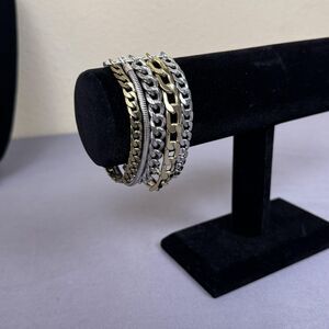 Jenny Bird Bracelet Silver Gold Mixed Metal Multi Chain Cuff Womens 8 In Jewelry
